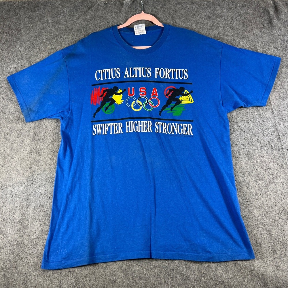 VTG 90s Atlanta Olympic T Shirt Unisex XL Blue Swifter Higher Stronger Souvenir